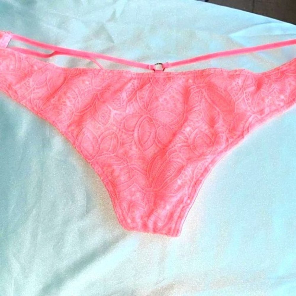 V-String Very Sexy Thong Panty Lace G-String XS Orange Triple Bow